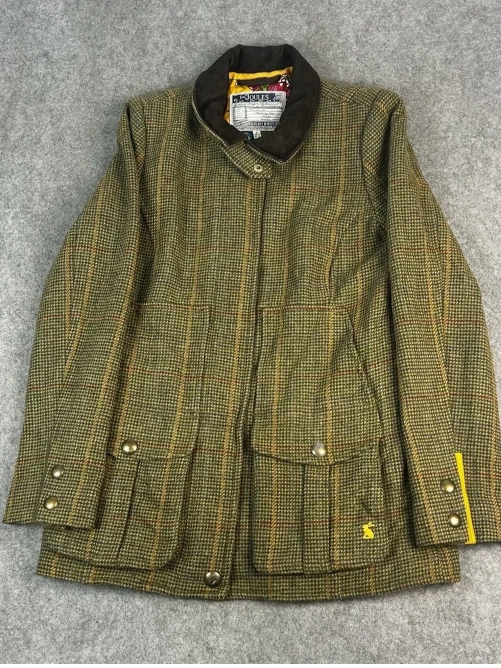 Joules Olive Tweed Field Jacket with Brown Cord Collar